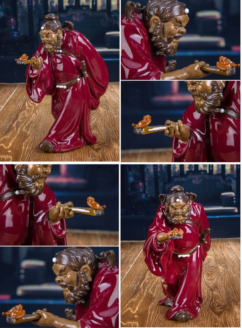 12" Pottery Zhong Kui Statue Chinese Porcelain Devil Catcher Feng Shui