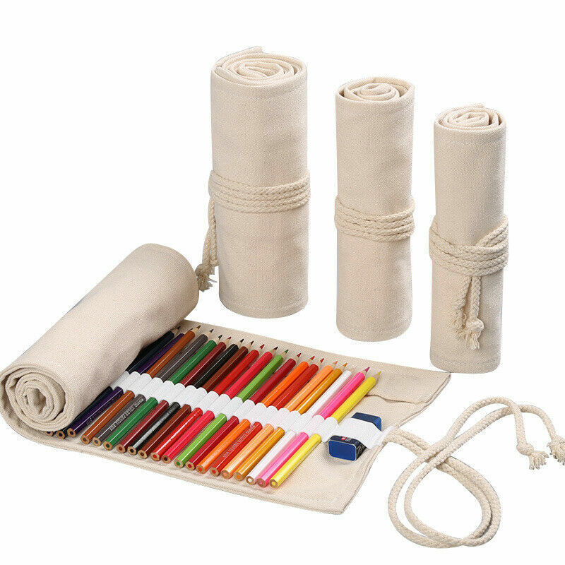 School Pencil Case Cute Canvas Roll Stationery Pouch Supplies Boys Girls Pen Bag