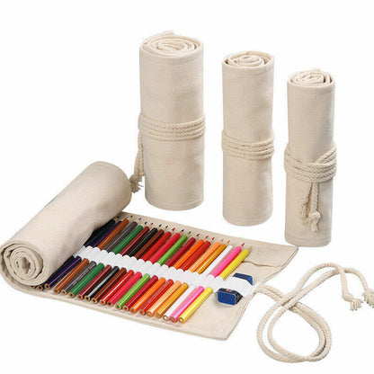 School Pencil Case Cute Canvas Roll Stationery Pouch Supplies Boys Girls Pen Bag
