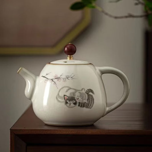 Embersceramic Ceramic Teapots Lovely Cat Chinese Tea Pot for Tea Lovers