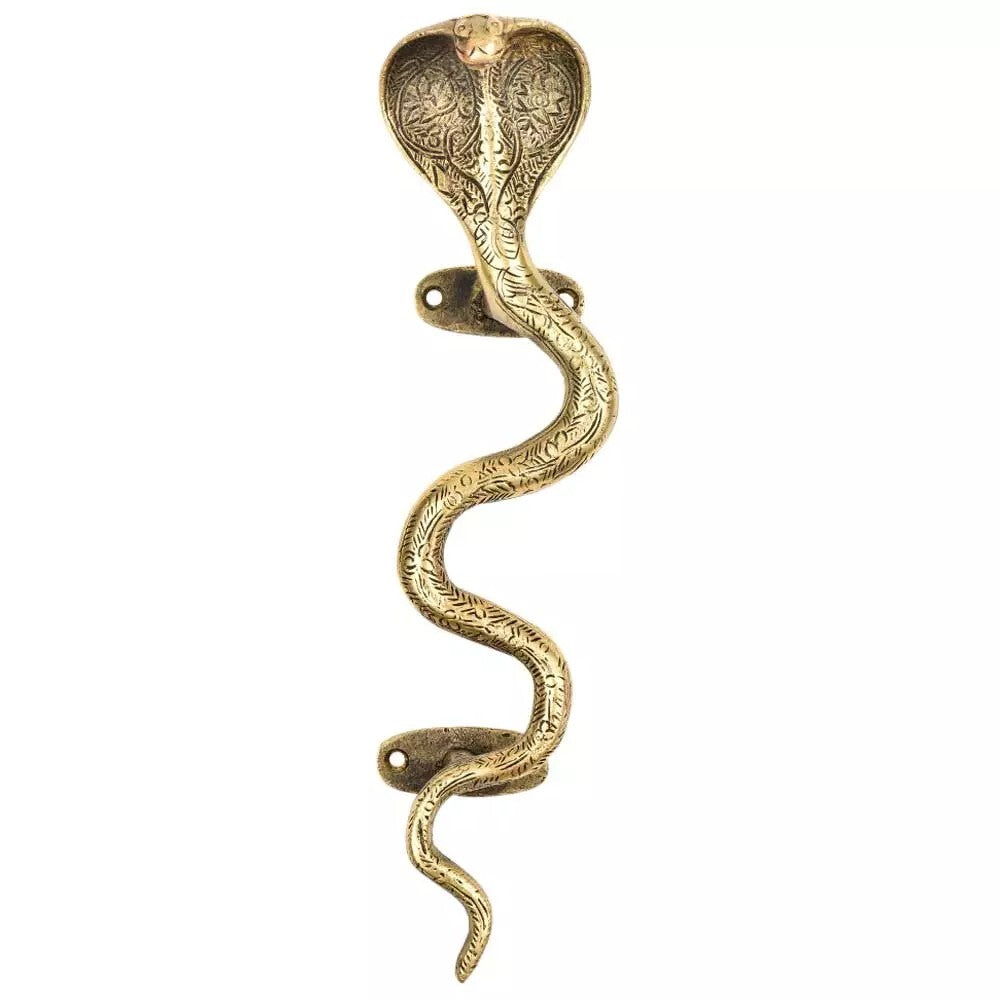 Set of 2 Antique Look Brass Finely Engraved Floral Pattern Snake Door Handle