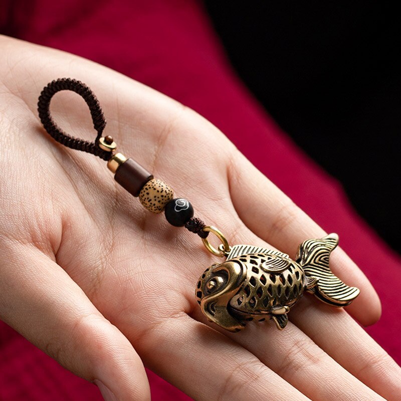 Brass Metal Luck Animal Lanyard Key Chains Copper Fish Keychain Pendant Vintage