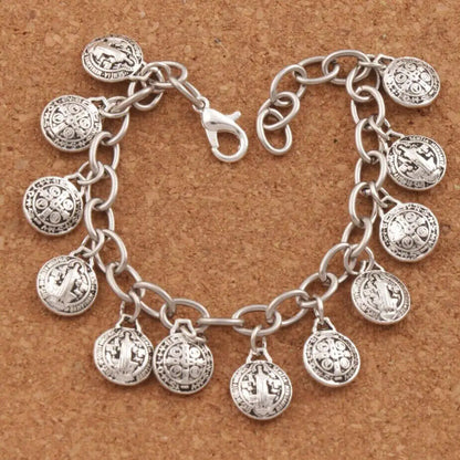Women Bracelets Stainless Steel Chains Tibetan Silver St Benedict Fashion Charms