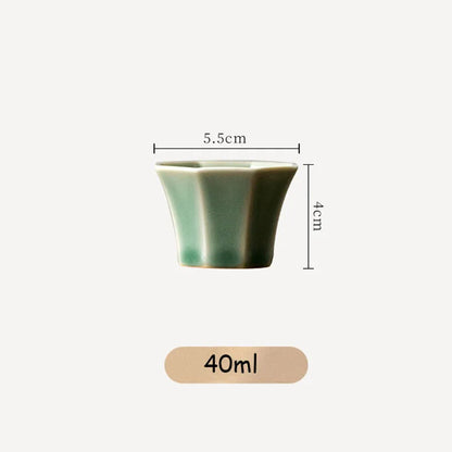 40ml Handmade Yue Kiln Celadon Octagonal Tea Cup Retro Ceramic Tea Tasting