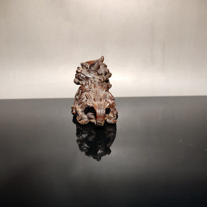 Chinese Boxwood hand carved wooden kylin statue decor statue unicorn dragon mini
