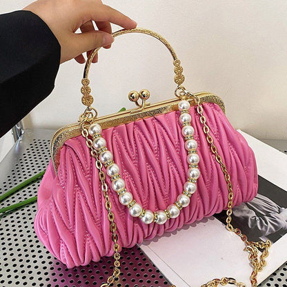 Orange Green Shoulder Bags Pearl Chain Clutch Crossbody Bags Synthetic Leather