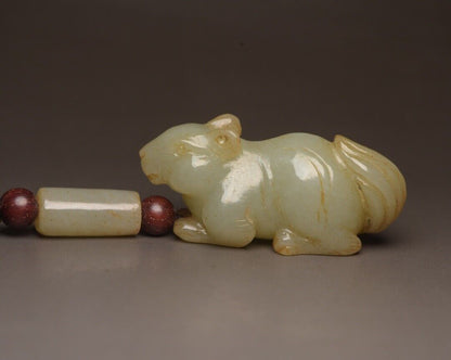 Chinese Hetian Jade Hand Carving Cute Small Squirrel Statue Nice Figurines Rare
