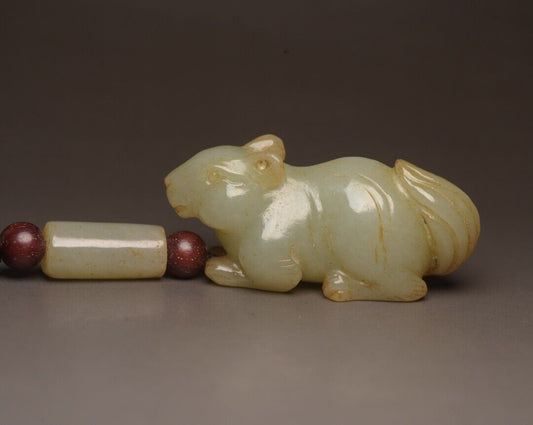 Chinese Hetian Jade Hand Carving Cute Small Squirrel Statue Nice Figurines Rare