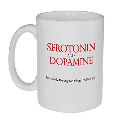 Serotonin and Dopamine Coffee or Tea Mug by 11 ounce, White, black red