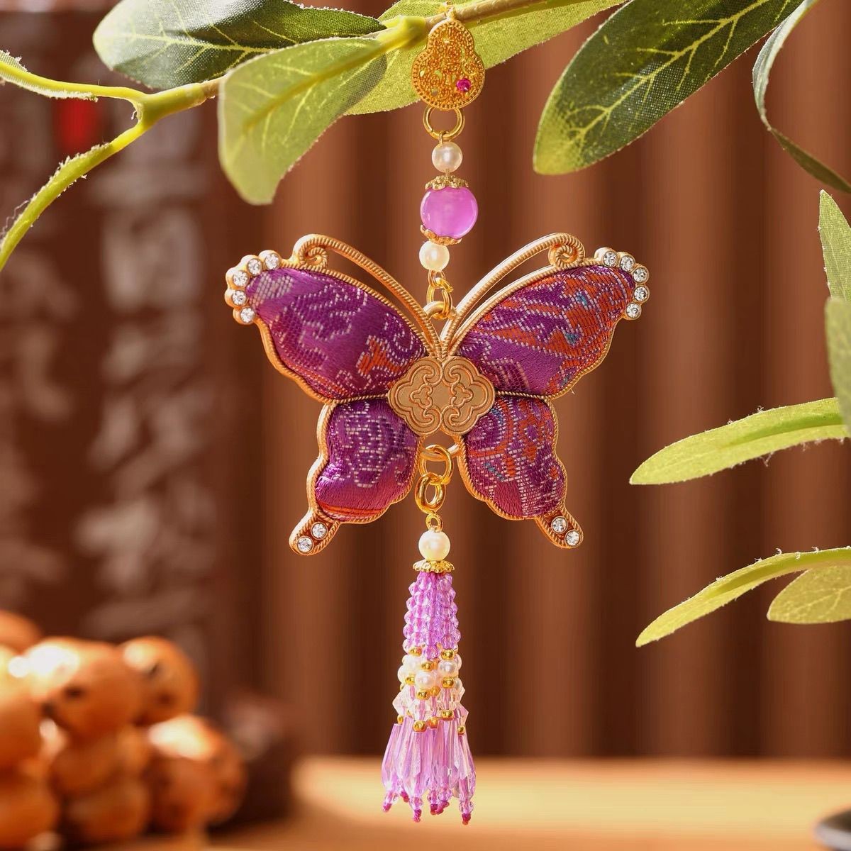New Chinese Song Jin Handmade Butterfly Tassel Crystal Bag Charm