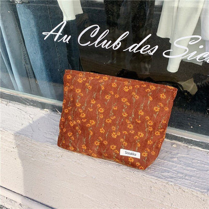 Cosmetic Pouch Embroidery Floral Print Traveling Toiletry Bag Canvas Makeup Case