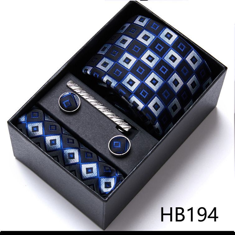 Men Neckties 5Pcs Business Ties Hanky Cufflink Set Clips Corbatas Gift Box 7.5cm