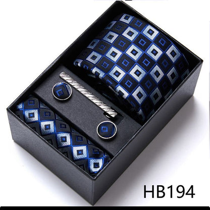 Men Neckties 5Pcs Business Ties Hanky Cufflink Set Clips Corbatas Gift Box 7.5cm