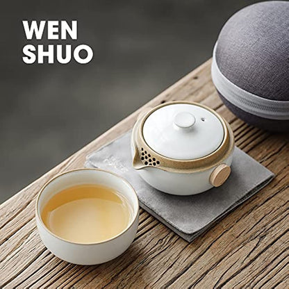 White Glaze Portable Kungfu Tea Set Ceramic Tea for One Set A Minimalist Look