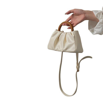 Women Shoulder Bags Wood Handle Leather Handbags Ladies Tote Crossbody Bag Shell