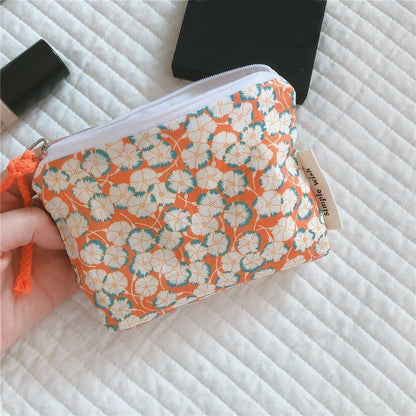 Small Cosmetic Make Up Bag Cotton Floral Organizer Bag Women Lipstick Case Purse