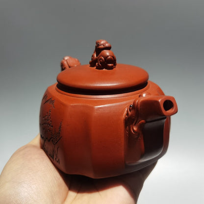 Chinese Old Yixing Clay Teapot Sifang Dragon Pot Purple Sand Teapot 400cc