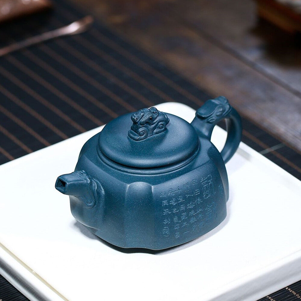 Handmade Tea Pot Marked Chinese Character Carved Master Pot Mascot Statue Zisha