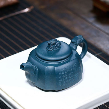 Handmade Tea Pot Marked Chinese Character Carved Master Pot Mascot Statue Zisha