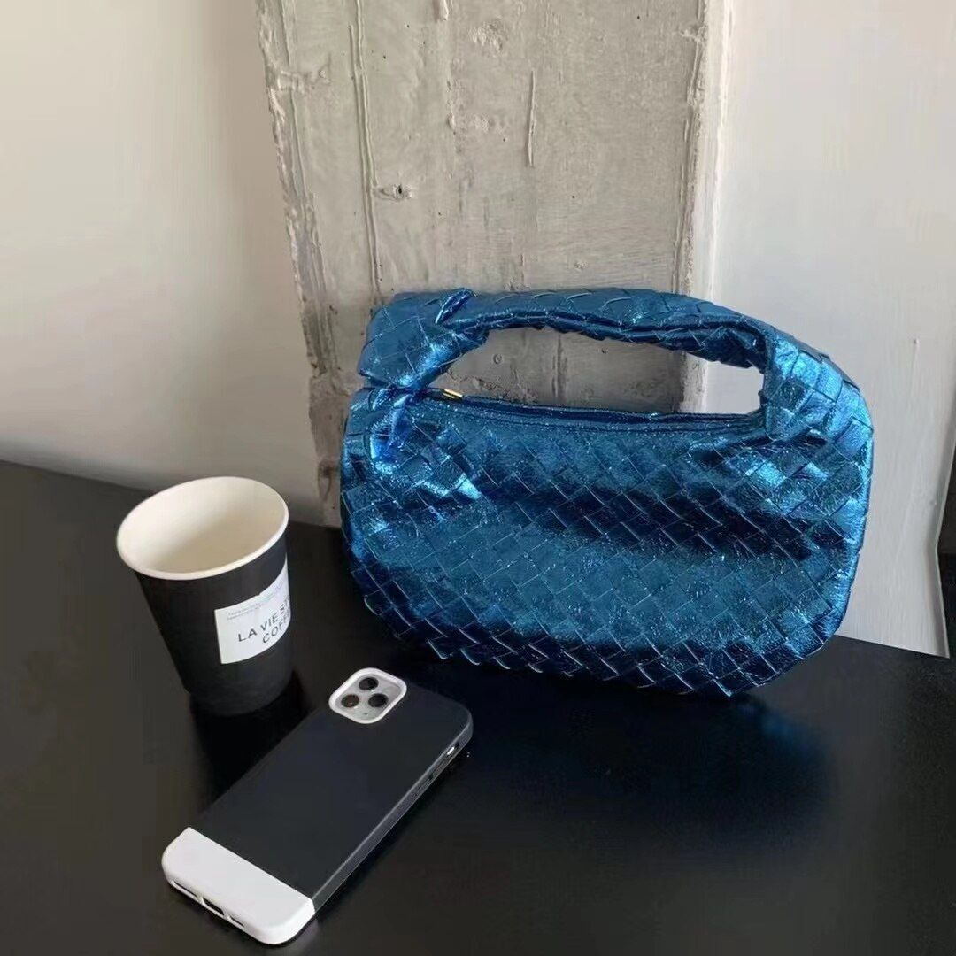 Synthetic Leather Purse Ladies Luxury Handbags Fashion Bag Knitted Handbag Blue