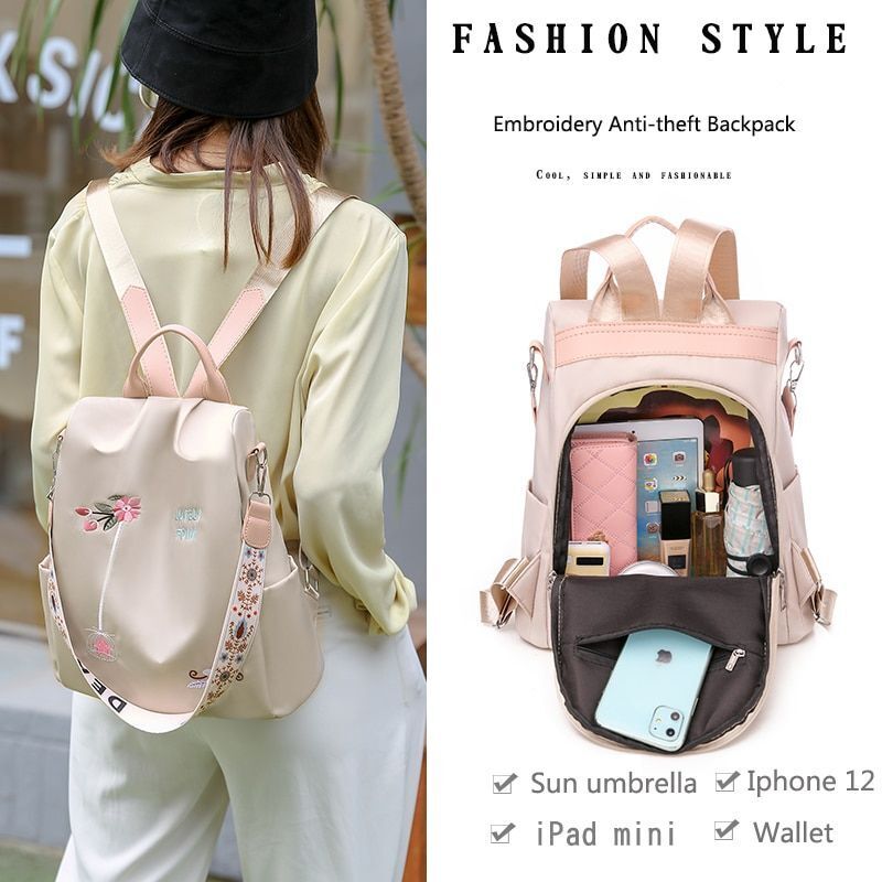 Embroidery Waterproof Oxford Backpack Anti-theft School Bag High Quality Large