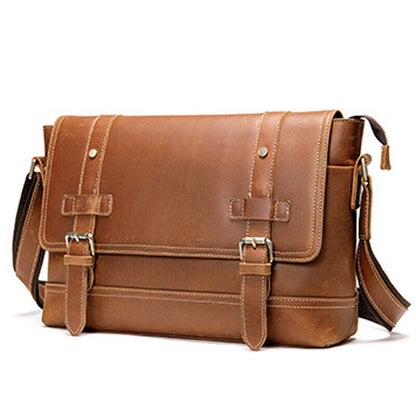 Crazy Horse Leather Men's Shoulder Messenger bag Cowhide Business Briefcase