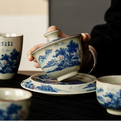 160ml Gaiwan Tea Landscape Chinese Ceramic Opening Gaiwan For Tea Tureen Teaware