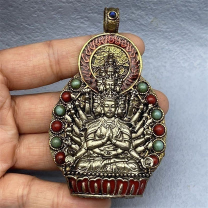 Vintage Nepalese Handicraft Thousand-Armed Guanyin Painted Pendant Collectible