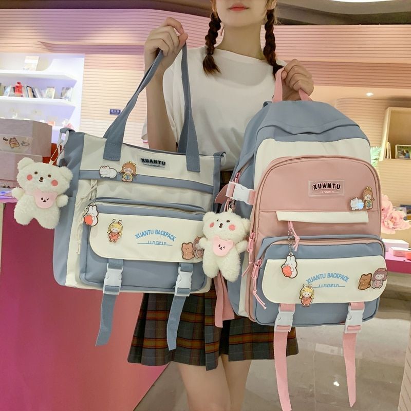 Backpack Shoulder Bag Multi Pockets Waterproof School Bags Green Blue Black Pink