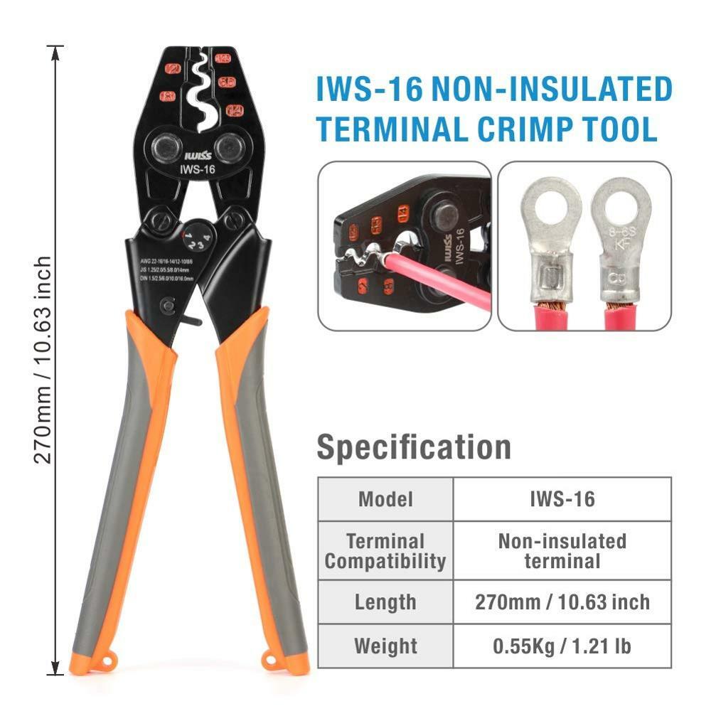 IWISS IWS-16 Ratchet Crimping Tool Non-Insulated Terminals AWG 22-6 1.25-14mm2
