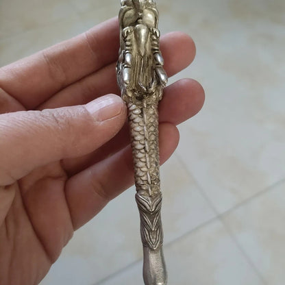 China Tibetan Copper Dragon Head Pipe Smoking Tool Statue Tobacco Smoking Tool