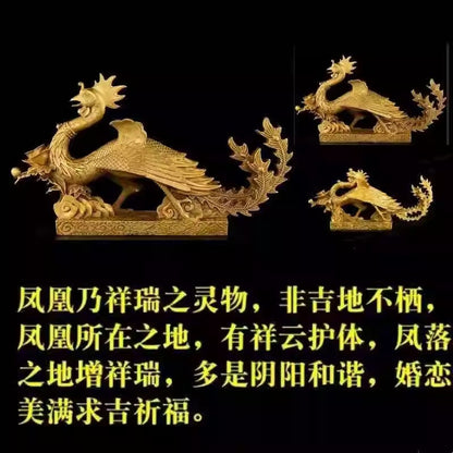 12" Brass Chinese Phoenix Statue Amulet Sculpture Feng Shui New Year Home Decor