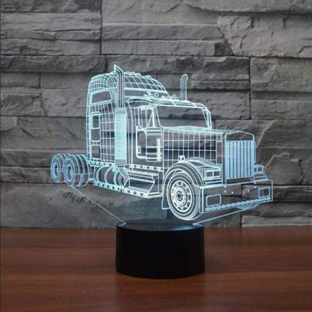 7-Color Changing 3D Illusion Table Lamp Truck LED Night Light For Bedroom Deco