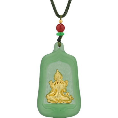 5CM Colored Glass Buddhist Pendant Green Tara Buddha Statue Pendant Necklace