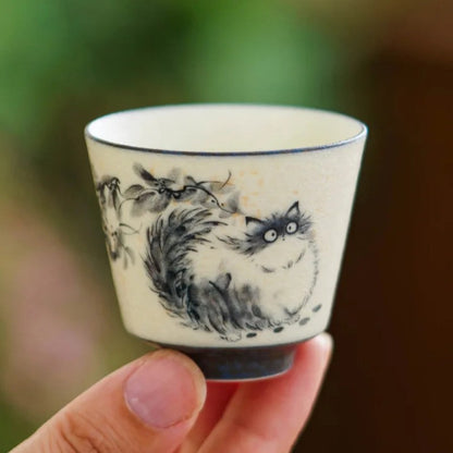 44ml Ceramic Handpainted Cute Cat Teacup Tea-tasting Fragrance Cup Master Cup