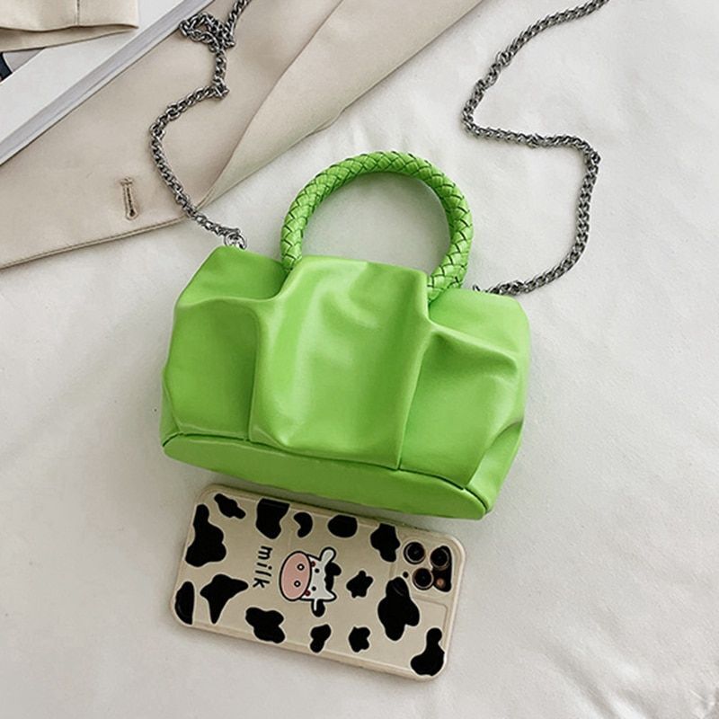 Crossbody Bag Green Single Shoulder Bags For Women Fashion Pleated Messenger Bag