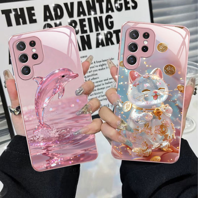For Galaxy S26 Ultra/25/24/23 Metal &Glass Painted Dragon Shockproof Phone Case