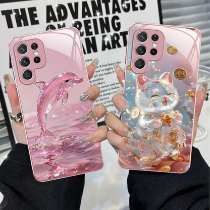 For Galaxy S26 Ultra/25/24/23 Metal &Glass Painted Dragon Shockproof Phone Case