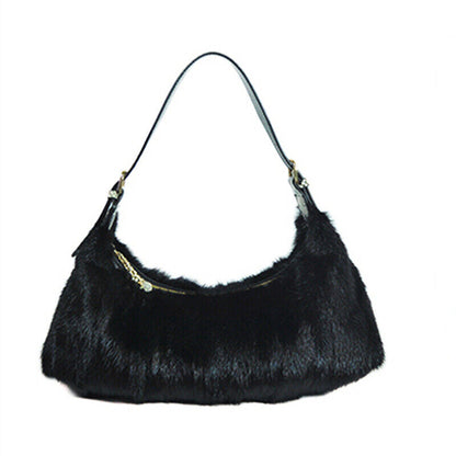Winter Womens Real Mink Fur Shoulder Bag Luxury Genuine Cowhide Strap Handbag