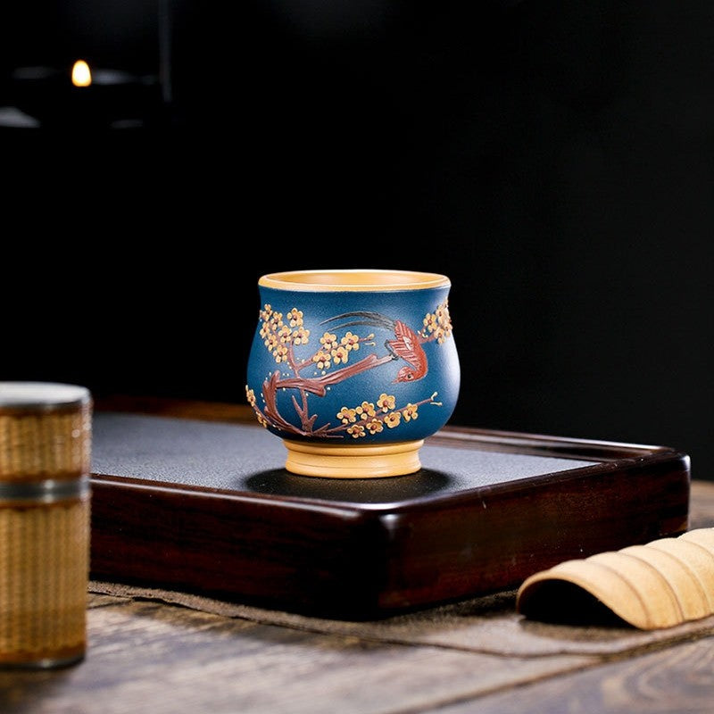 One Cup Real Yixing Zisha Purple Clay Tea Cup Floral Relief Handmade Master Cup
