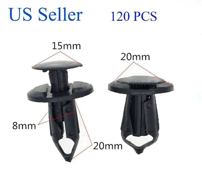 120PCS 8mm Bumper Clips Retainer Auto Car Plastic Rivets Fastener Fender Push
