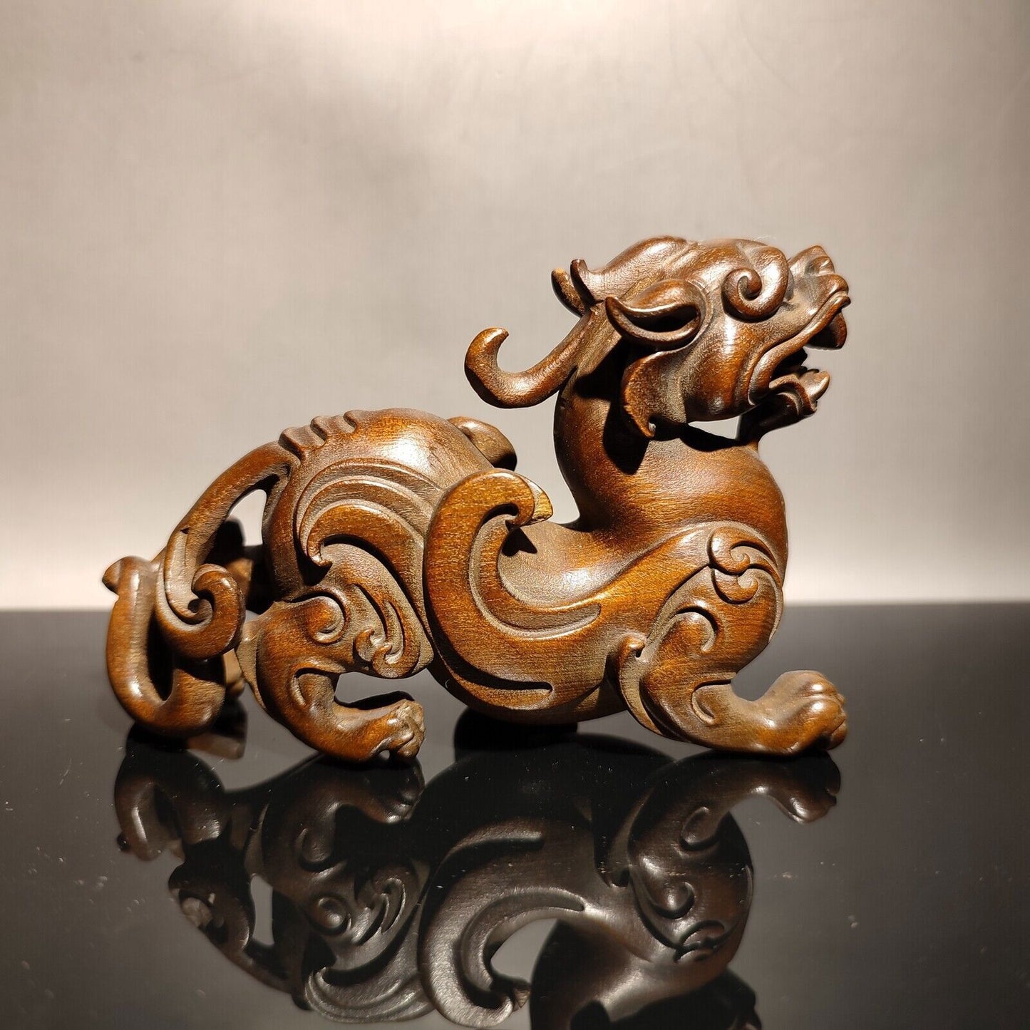 chinese wooden dragon statue wood carving antique desk decor boxwood sculpture