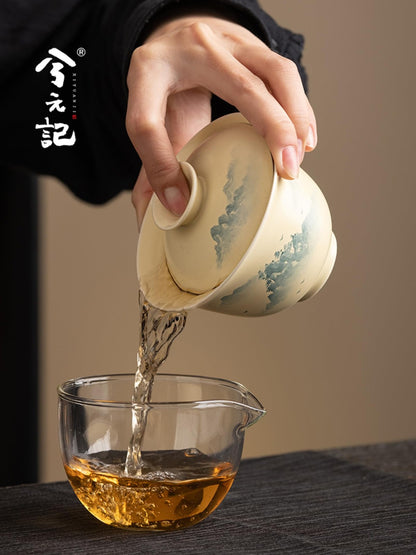 Ceramics Gaiwan Tea Set 205ml 6.8oz Mountains Kungfu Tea Set