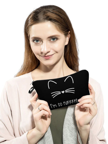 Makeup Bag Travel Storage Purse Mini Toiletry Bags Black Cat Print Cosmetic Case