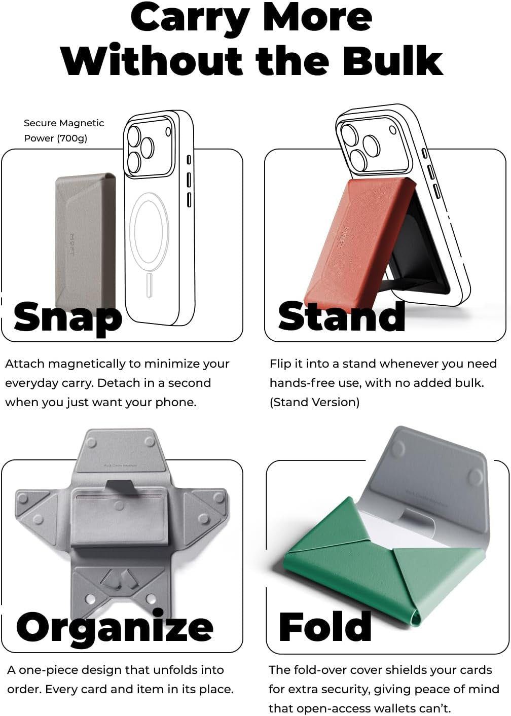 Magsafe Wallet, 8-Card Holder, Magnetic Phone Stand with Pull to Access Design,