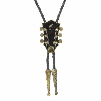 Men Fashion Music Guitar Bolo Ties Pendant Necklace Cowboy Leather Belt Neckties