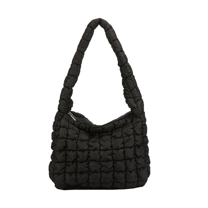 Vegan Crossbody Bags Quilted Pleated Shoulder Tote Bag Versatile Large Handbag