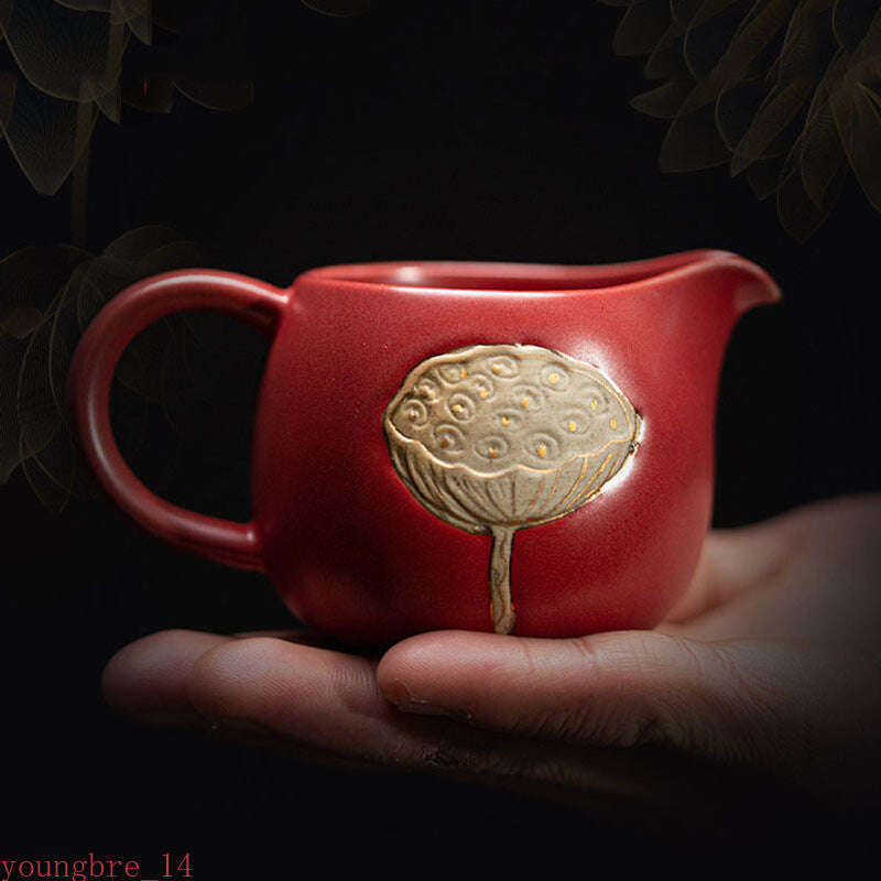 115ml Retro Crude Pottery Tea Pitcher Relief Lotus Leaf Ceramic Justice Cup