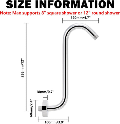S Shaped Shower Head Riser Arm, Shower Extender Arm with Flange, Standard 1/2" C