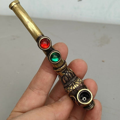 Old brass copper inlay gemstone handmade Cigarette holder Smoking tools